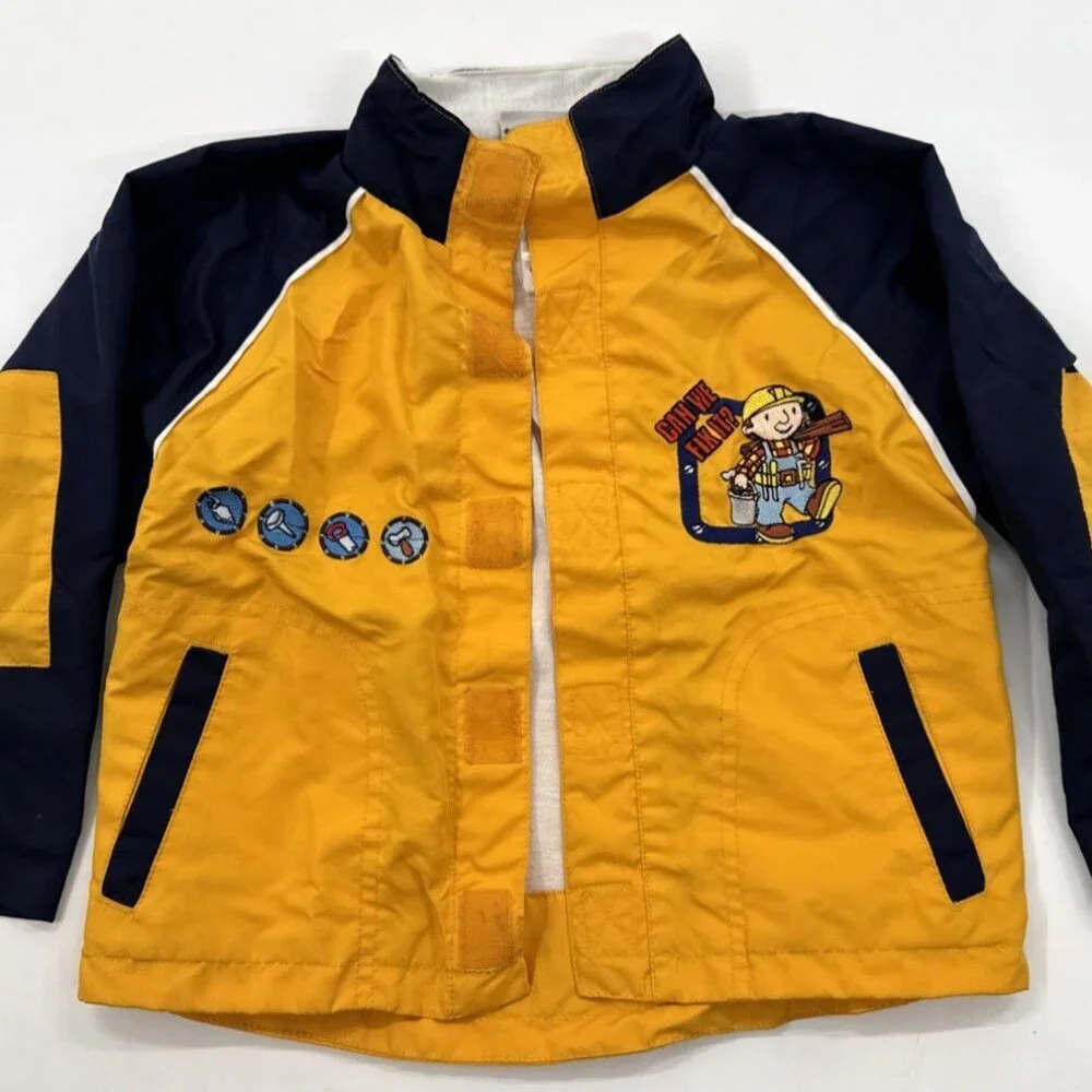 Vintage Bob The Builder Jacket Boys Toddler 4T Yellow Windbreaker Embroidered - Picture 1 of 14